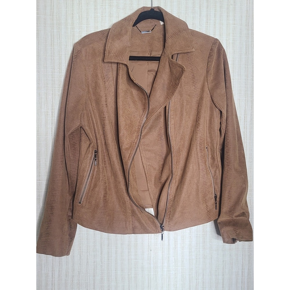 Chicos Brown Faux Snakeskin Moto Jacket Women Size 2 - Picture 2 of 7